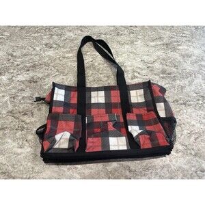 Thirty-One (31) Utility Tote Bag Red & Black Buffalo Plaid Medium Organizing